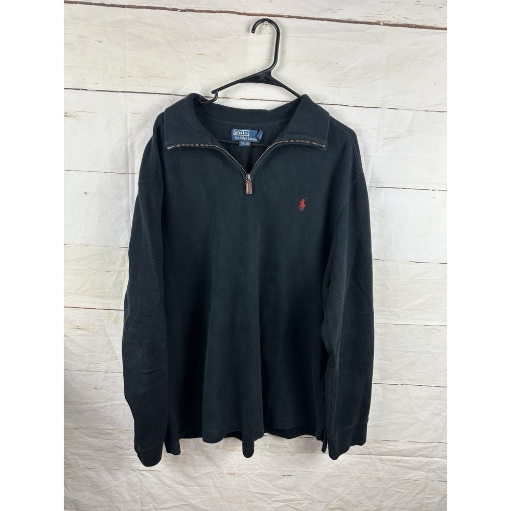Polo Ralph Lauren Mens XXL Black Cotton 1/4 Zip Sweater Red Pony Logo Preppy